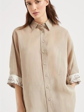 Brunello Cucinelli Beige Organza Button Shirt